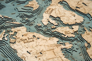 San Juan Islands Wood Carved Topographical Map