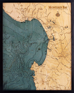 Monterey Bay Wood Carved Topographic Depth Chart/Map