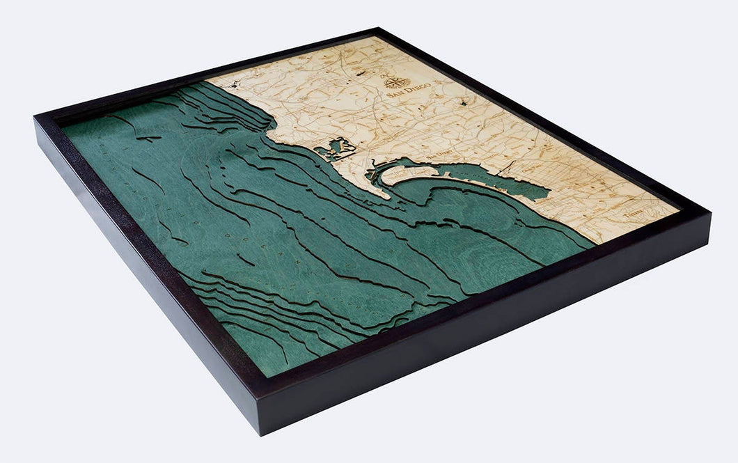 San Diego Wood Carved Topographic Depth Chart/Map