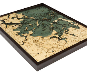 Boston Harbor Wood Carved Topographic Depth Chart/Map