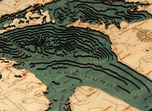 Lake Huron Wood Carved Topographic Depth Chart/Map