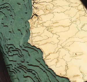 Oregon Coast Wood Carved Topographic Depth Chart/Map