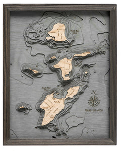Bass Islands & Put-in-Bay Wood Carved Topographic Depth Chart/Map