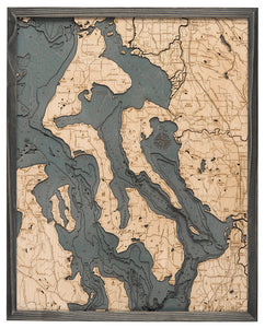 Whidbey & Camano Islands Wood Carved Topographic Depth Chart/Map